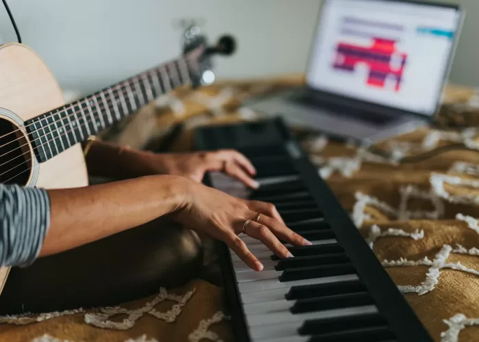 person playing black and white piano